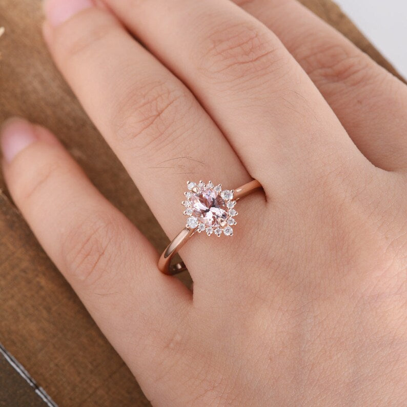 1 CT Oval Cut Morganite Diamond Rose Gold Over On 925 Sterling Silver Anniversary Ring Gift For Women