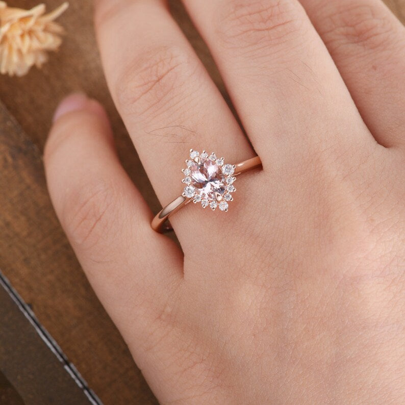 1 CT Oval Cut Morganite Diamond Rose Gold Over On 925 Sterling Silver Anniversary Ring Gift For Women