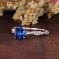 1.75 Ct Cushion Cut Blue Sapphire 925 Sterling Silver Infinity Promise Gift Ring