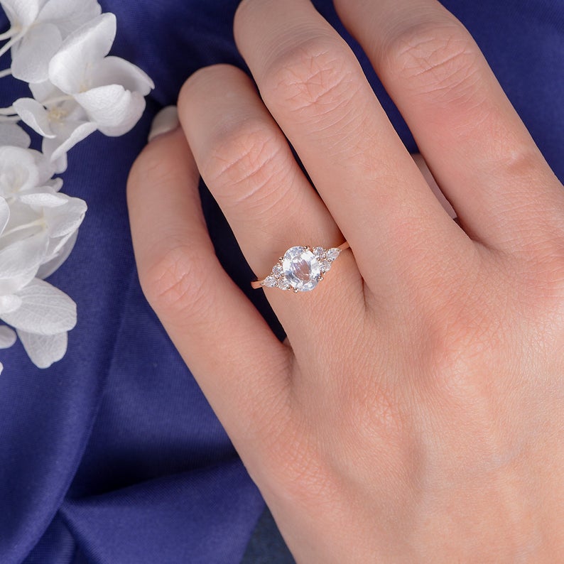 1 CT Oval Cut White Sapphire Diamond Rose Gold Over On 925 Sterling Silver Solitaire With Accents Engagement Ring