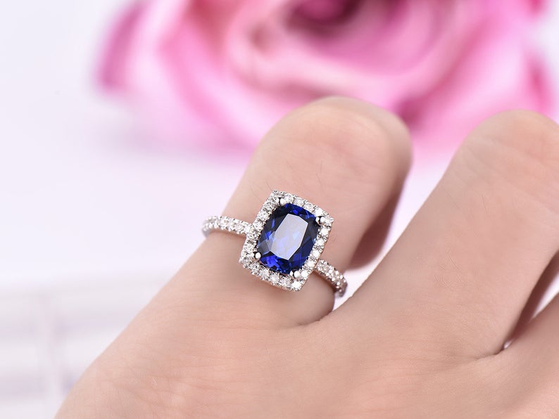 2.50 Ct Cushion Cut Blue Sapphire 925 Sterling Silver Halo Anniversary Gift Ring For Her
