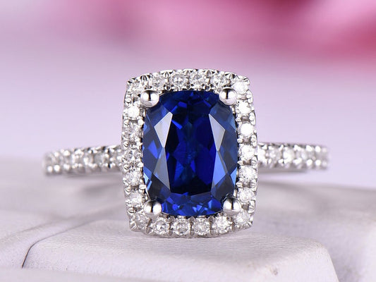 2.50 Ct Cushion Cut Blue Sapphire 925 Sterling Silver Halo Anniversary Gift Ring For Her