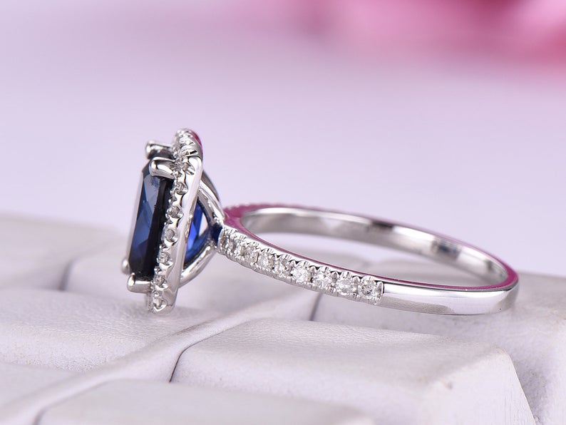 2.50 Ct Cushion Cut Blue Sapphire 925 Sterling Silver Halo Anniversary Gift Ring For Her