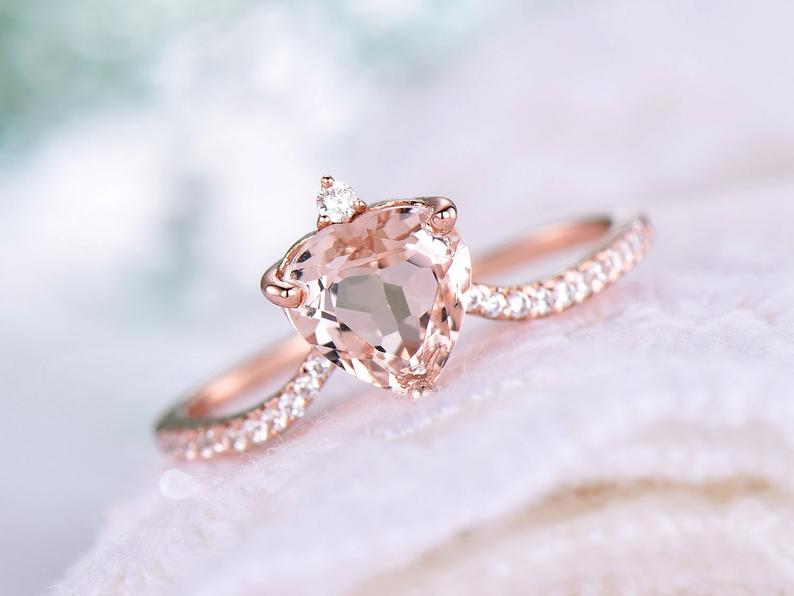 1.50 Ct Heart Cut Morganite Rose Gold Over On 925 Sterling Silver Solitaire W/Accents Proposal Ring
