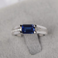 1.50 Ct Emerald Cut Blue Sapphire 925 Sterling Silver Solitaire W/Accents Engagement Ring