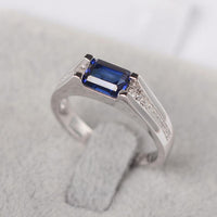 1.50 Ct Emerald Cut Blue Sapphire 925 Sterling Silver Solitaire W/Accents Engagement Ring