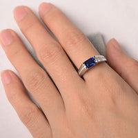 1.50 Ct Emerald Cut Blue Sapphire 925 Sterling Silver Solitaire W/Accents Engagement Ring