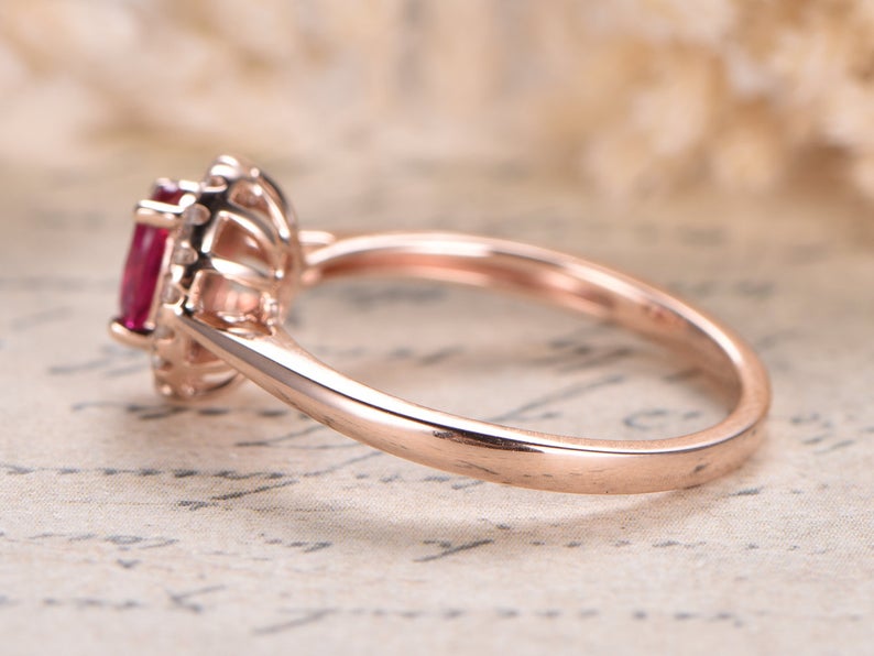 1 CT Oval Cut Pink Ruby Diamond Rose Gold Over On 925 Sterling Silver Halo Wedding Ring
