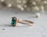 1 CT Emerald Cut Emerald Diamond Rose Gold Over On 925 Sterling Silver Half Eternity Halo Ring