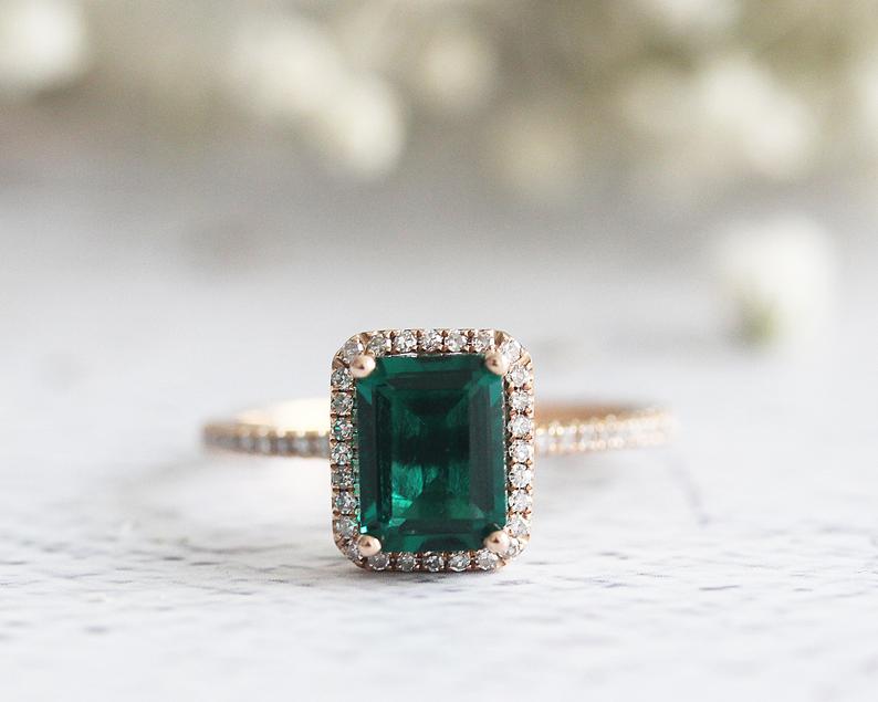 1.50cttw Emerald Cut Halo Diamond Engagement Ring