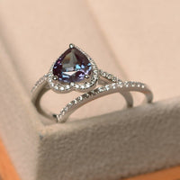 2.20 Ct Heart Cut Purple Alexandrite 925 Sterling Silver Wedding Bridal Ring Set
