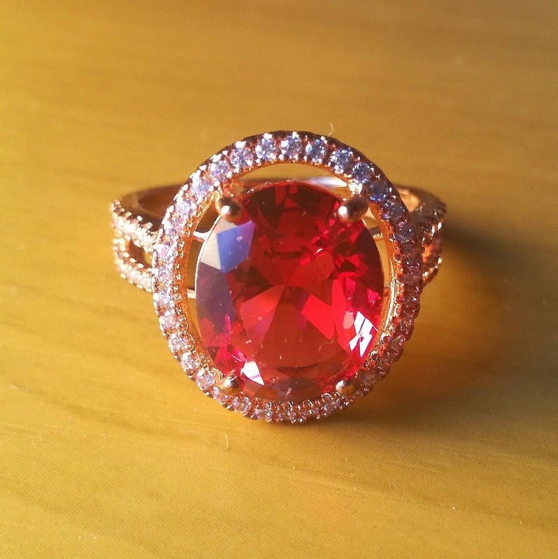 2 CT Round Cut Red Ruby Diamond 925 Sterling Silver Engagement Ring