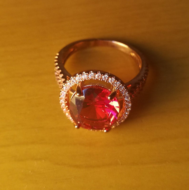 2 CT Round Cut Red Ruby Diamond 925 Sterling Silver Engagement Ring
