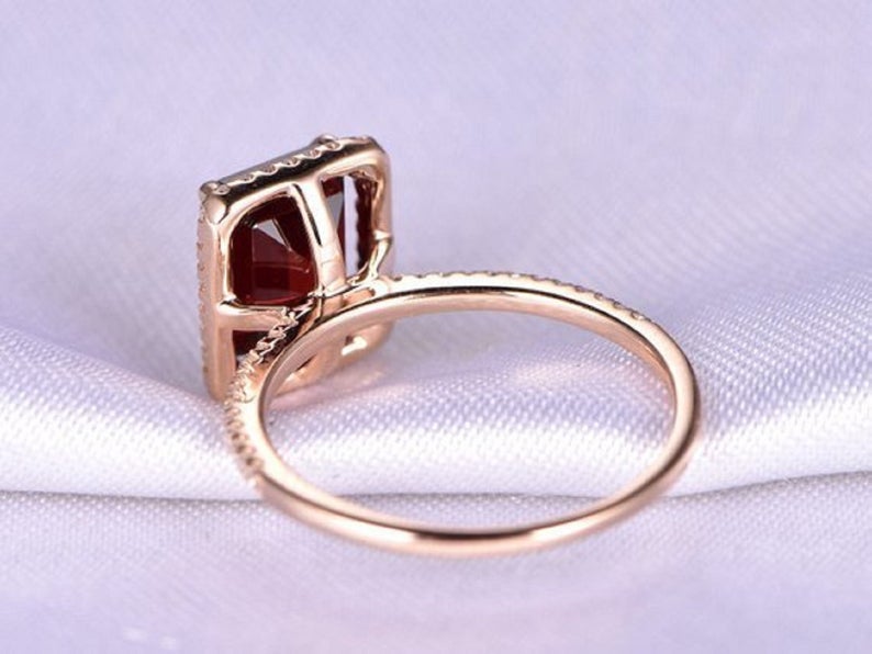 2 CT Emerald Cut Garnet Diamond 925 Sterling Silver Women's Halo Wedding Ring