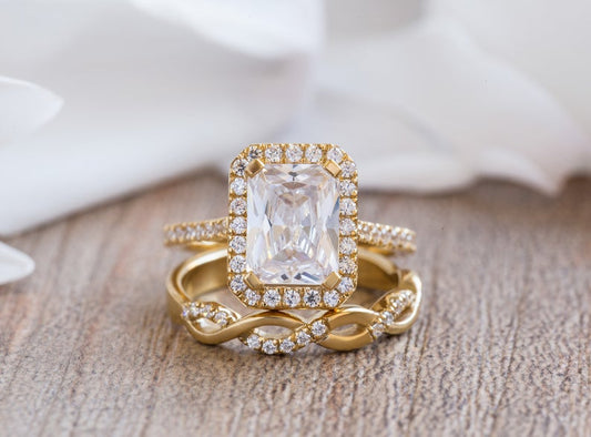 1 CT Emerald Cut Diamond 925 Sterling Silver Halo Twist Band Engagement Ring