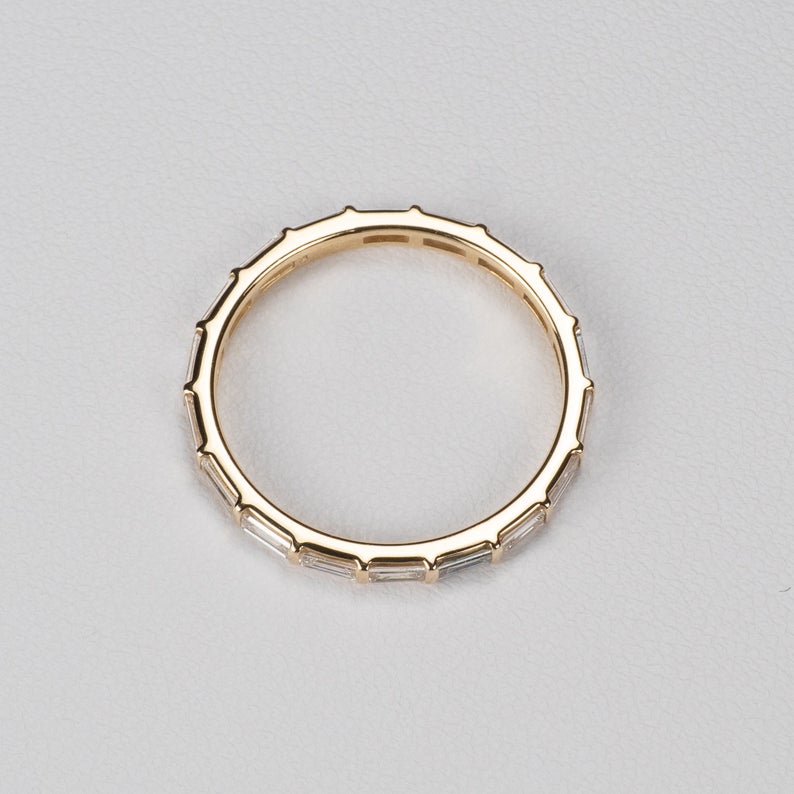 1.50 CT Baguette Cut Diamond Yellow Gold Ove On 925 Sterling Silver Full Eternity Wedding Band ring