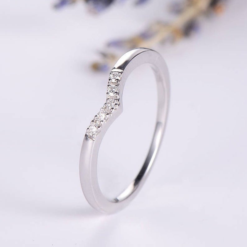 0.25 Ct Round Cut Diamond Curved Engagement Band Ring In 925 Sterling Silver