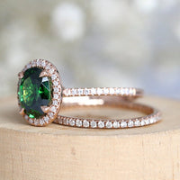 1 CT Oval Cut Green Emerald Diamond 925 Sterling Silver Halo Engagement Bridal set
