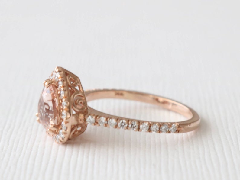 2 CT Heart Cut Morganite Diamond 925 Sterling Silver Halo Engagement Ring