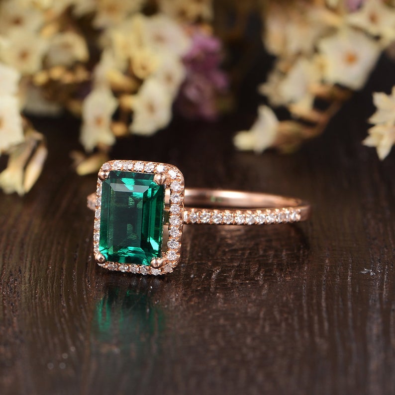1 CT Emerald Cut Emerald Diamond 925 Sterling Silver Women Halo Wedding Ring
