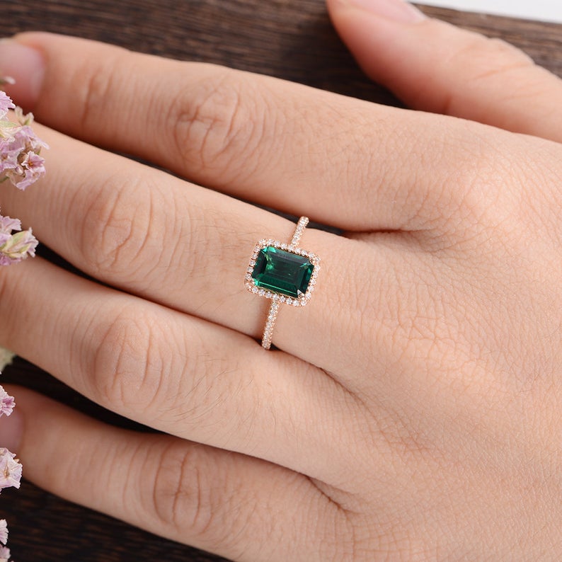 1 CT Emerald Cut Emerald Diamond 925 Sterling Silver Women Halo Wedding Ring