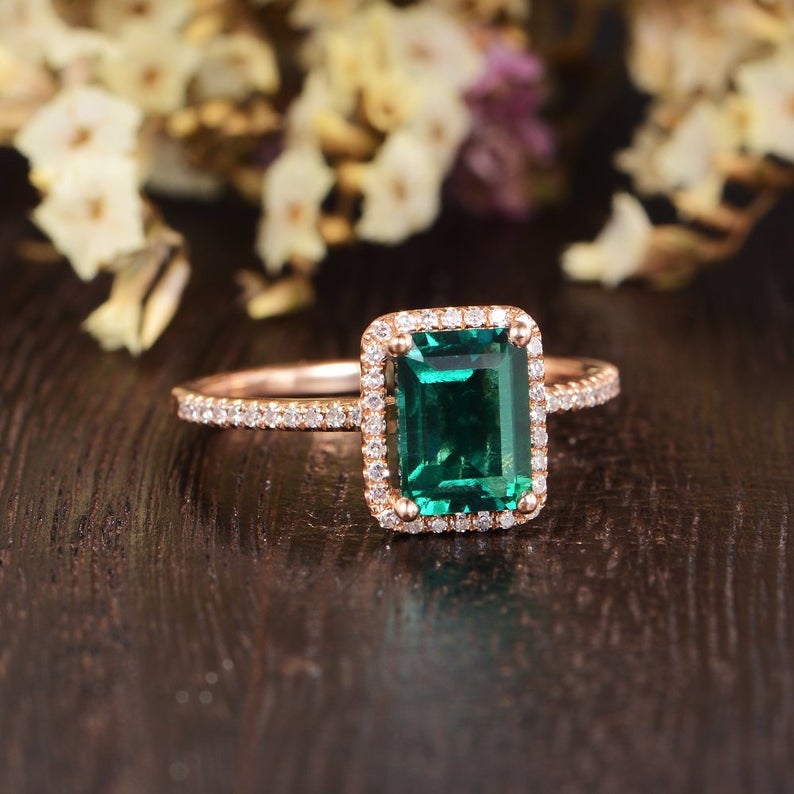 1 CT Emerald Cut Emerald Diamond 925 Sterling Silver Women Halo Wedding Ring