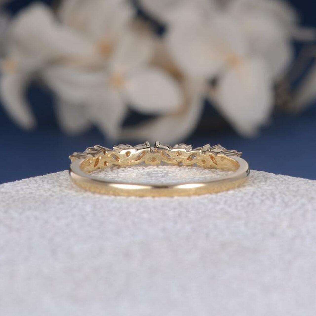 1 CT Round & Marquise Cut Diamond Yellow Gold Over On 925 Sterling Silver Cluster Wedding Band Ring