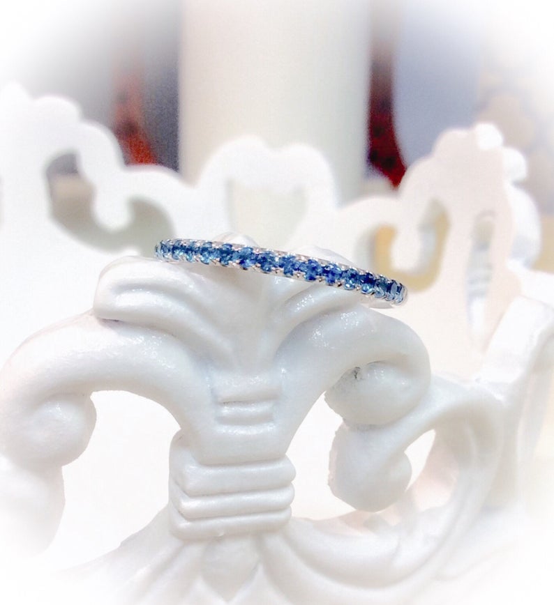 1.20 CT Round Cut London Blue Topaz White Gold Over On 925 Sterling Silver Half Eternity Band Ring