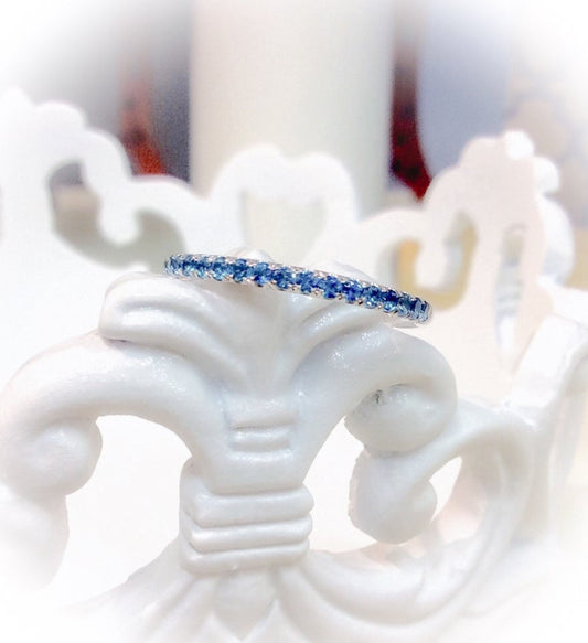 1.20 CT Round Cut London Blue Topaz White Gold Over On 925 Sterling Silver Half Eternity Band Ring
