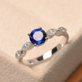 1.00 Ct Round Cut Blue Sapphire 925 Sterling Silver Solitaire W/Accents Promise Ring