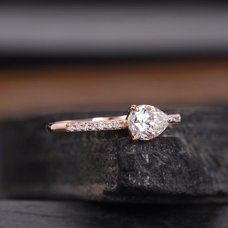 1.75 Pear Cut Rose Gold Over On 925 Sterling Silver Solitaire W/Accents Engagement Ring