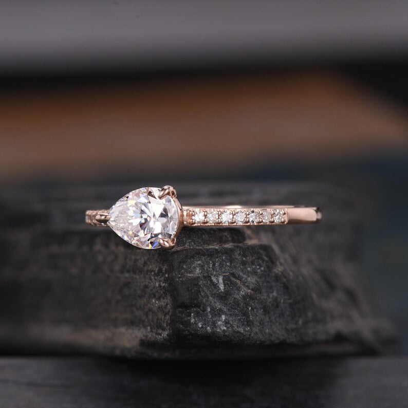 1.75 Pear Cut Rose Gold Over On 925 Sterling Silver Solitaire W/Accents Engagement Ring