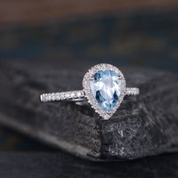 2.10 Ct Pear Cut Aquamarine Gorgeous Halo Engagement Wedding Ring  In 925 Sterling Silver