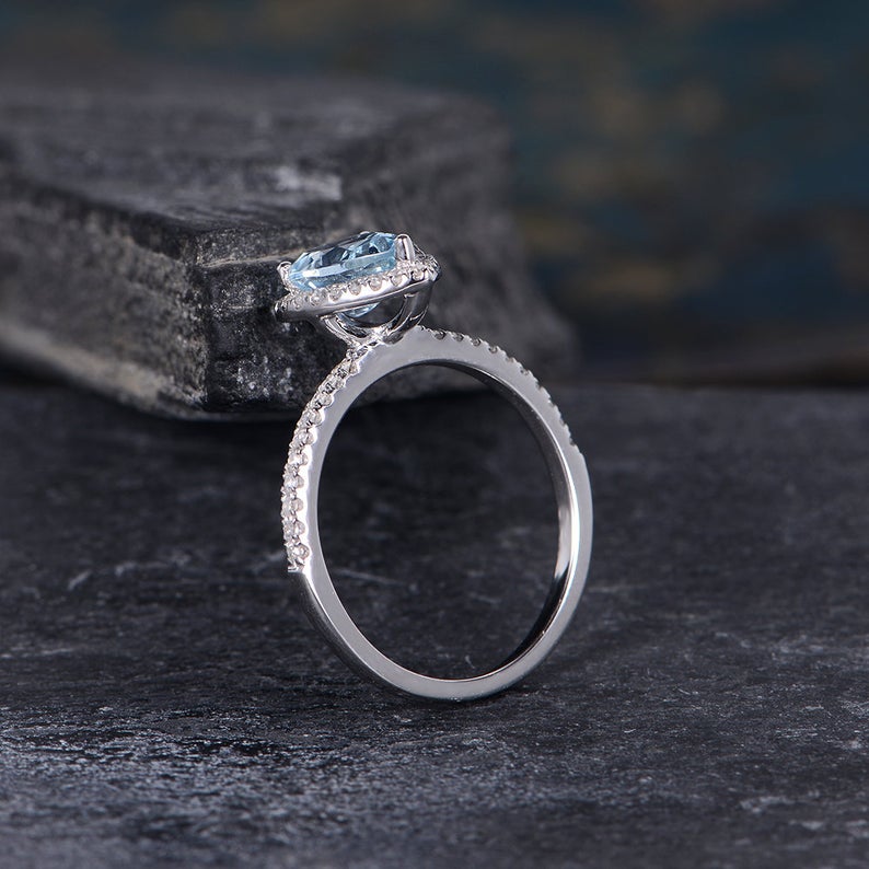 2.10 Ct Pear Cut Aquamarine Gorgeous Halo Engagement Wedding Ring  In 925 Sterling Silver