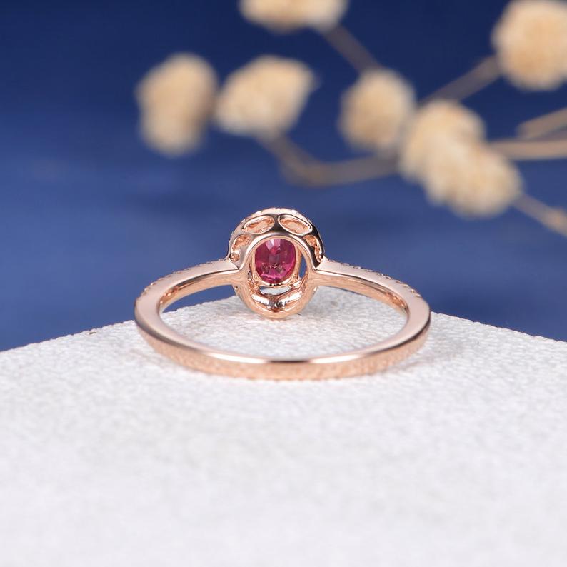 1 CT Oval Cut Red Ruby Diamond Rose Gold Over On 925 Sterling Silver Halo Wedding Ring