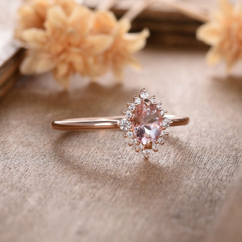 1 CT Oval Cut Morganite Diamond Rose Gold Over On 925 Sterling Silver Anniversary Ring Gift For Women