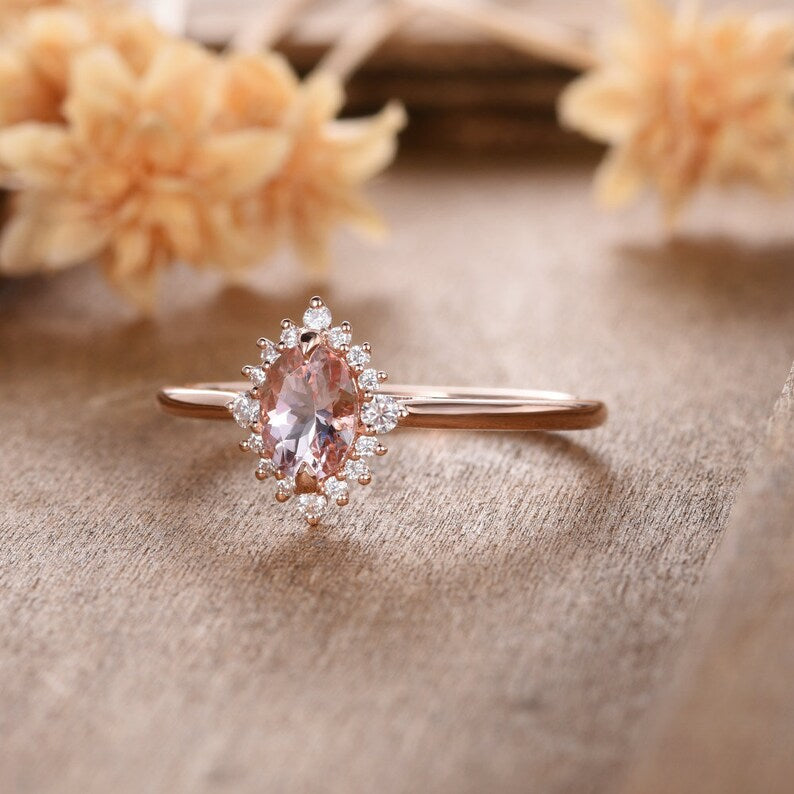1 CT Oval Cut Morganite Diamond Rose Gold Over On 925 Sterling Silver Anniversary Ring Gift For Women