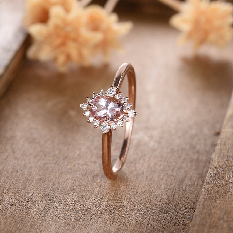 1 CT Oval Cut Morganite Diamond Rose Gold Over On 925 Sterling Silver Anniversary Ring Gift For Women