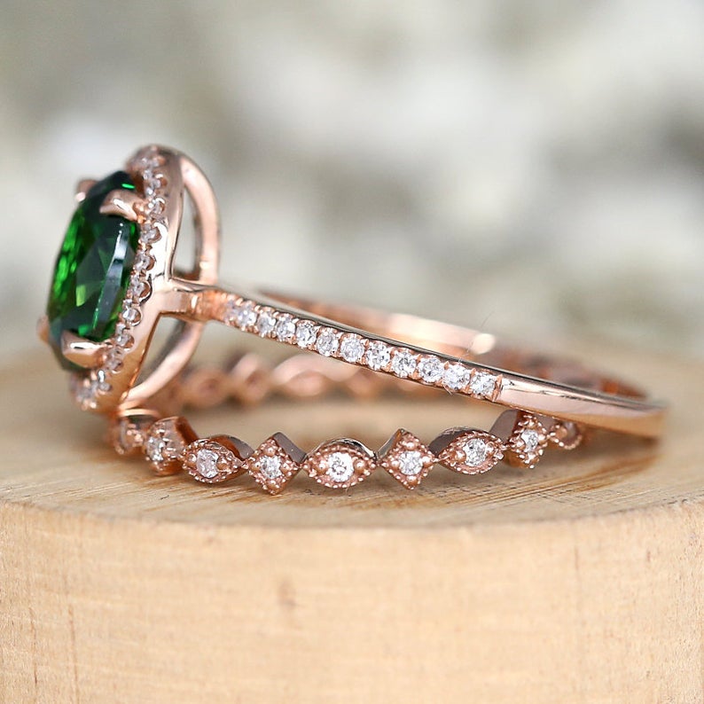 1 CT Oval Cut Emerald Diamond 925 Sterling Silver Halo Wedding Bridal Ring Set - atjewels.in