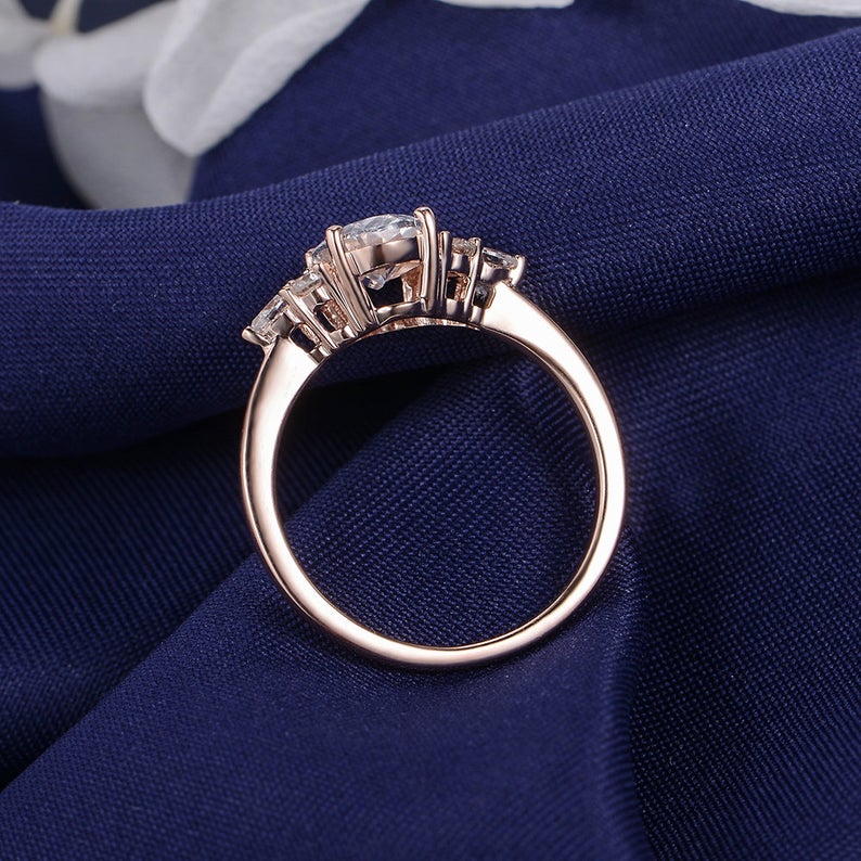 1 CT Oval Cut White Sapphire Diamond Rose Gold Over On 925 Sterling Silver Solitaire With Accents Engagement Ring