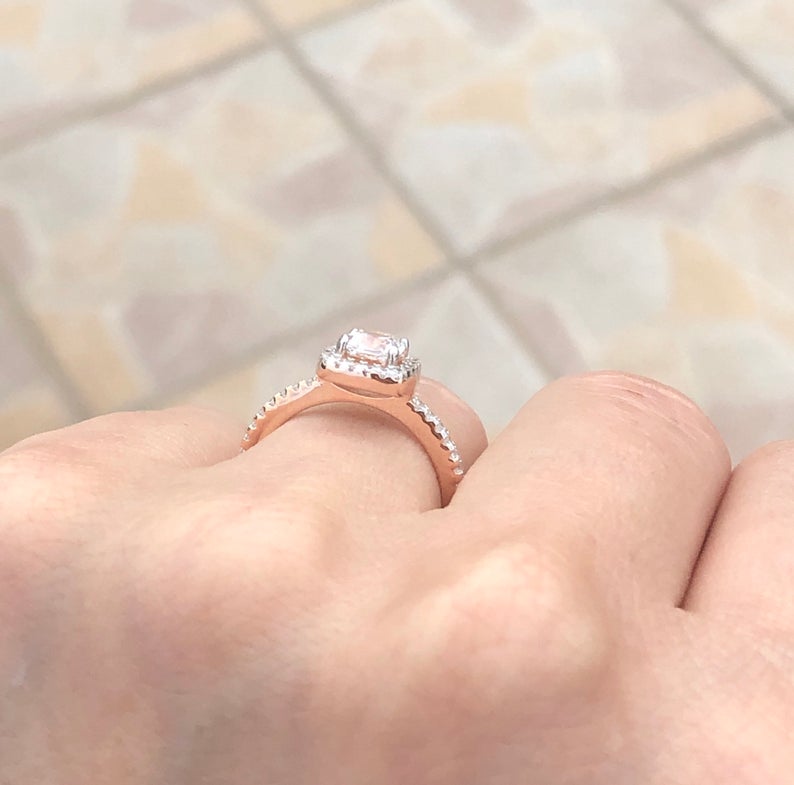 1 CT Cushion Cut Diamond 925 Sterling Silver Square Halo Bridal Ring Set