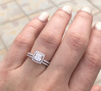 1 CT Cushion Cut Diamond 925 Sterling Silver Square Halo Bridal Ring Set