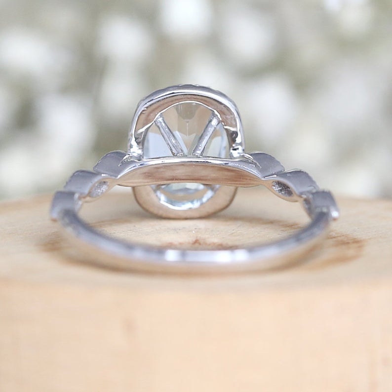 1 CT Oval Cut Aquamarine Diamond White Gold Over On 925 Sterling Silver Halo Promise Ring