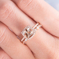 1 CT Cushion Cut Morganite Diamond Rose Gold Over On 925 Sterling Silver Halo Wedding Band Women Bridal Set