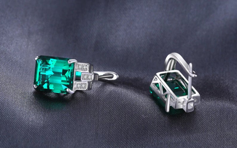 2.50 Ct Emerald Cut Green Emerald 925 Sterling Silver Solitaire Latch Back Earrings