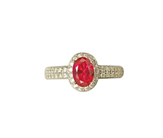 1 CT Oval Cut Red Ruby Diamond 925 Sterling Women Halo Anniversary Ring