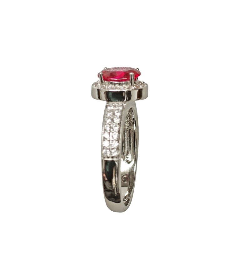 1 CT Oval Cut Red Ruby Diamond 925 Sterling Women Halo Anniversary Ring