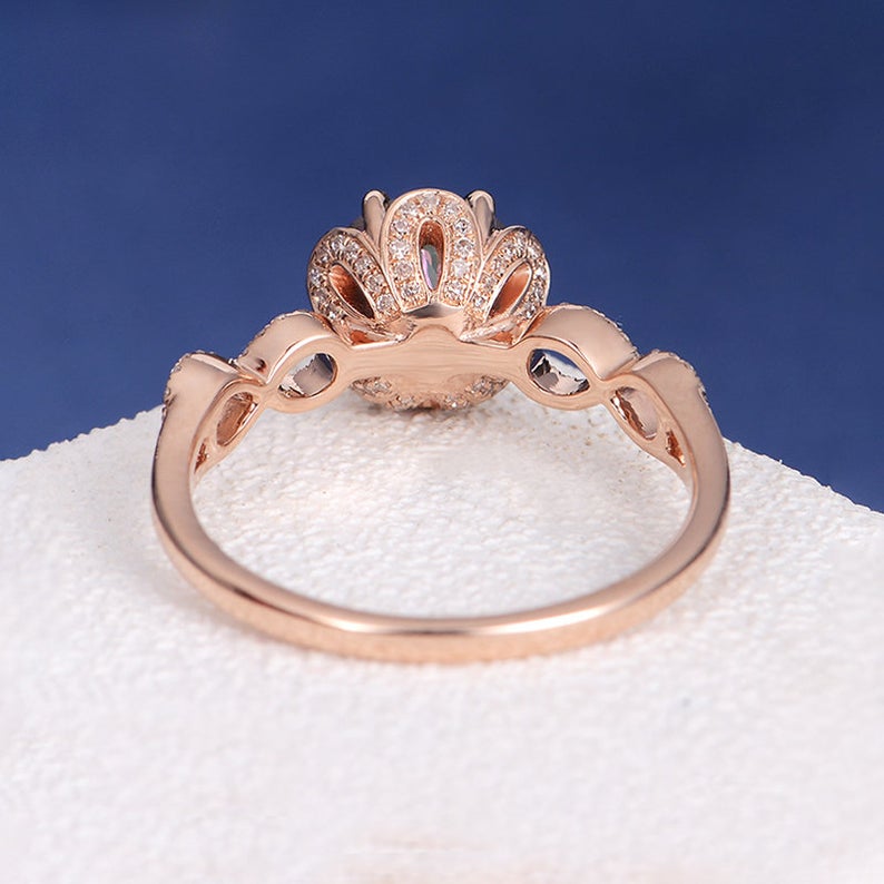 1 CT Round Cut Morganite Diamond Rose Gold Over On 925 Sterling Silver Flower Shaped Wedding Women Infinity Ring