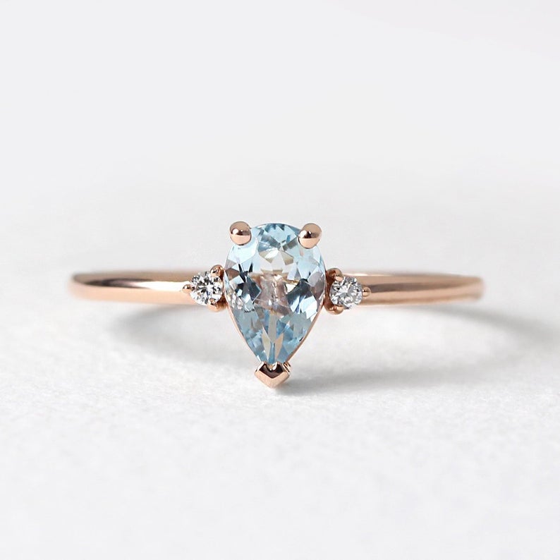 1 CT Pear Cut Aquamarine Diamond 925 Sterling Silver Three Stone Ring
