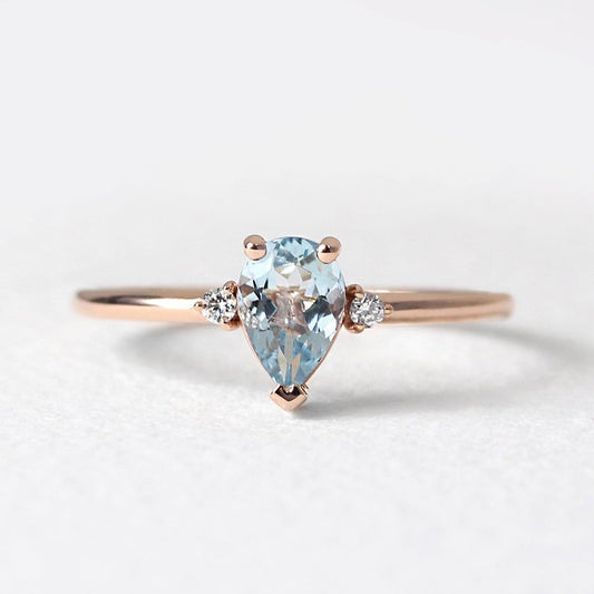 1 CT Pear Cut Aquamarine Diamond 925 Sterling Silver Three Stone Ring